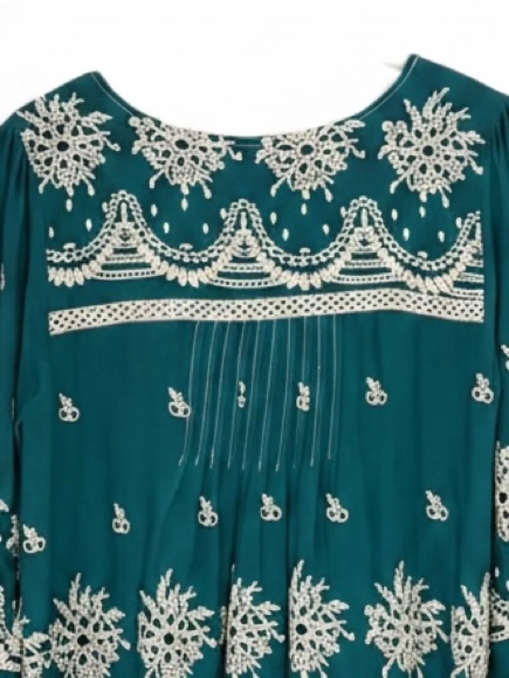 Ivy Jane Boho Embroidered Eyelet Detail 3/4 Sleeve Dress Emerald Green Size XS - Picture 8 of 8